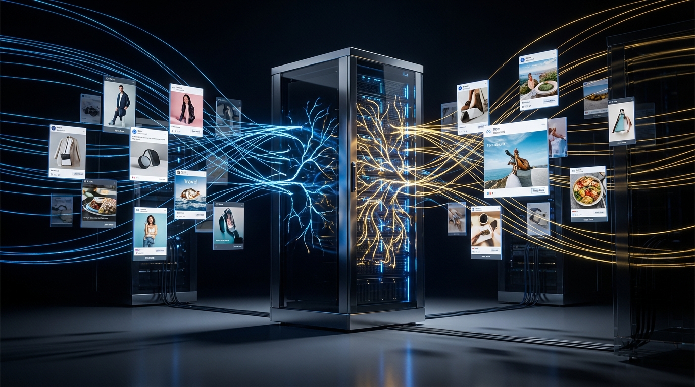 AI-generated ad creatives for Meta campaigns showing automated design and copy variations