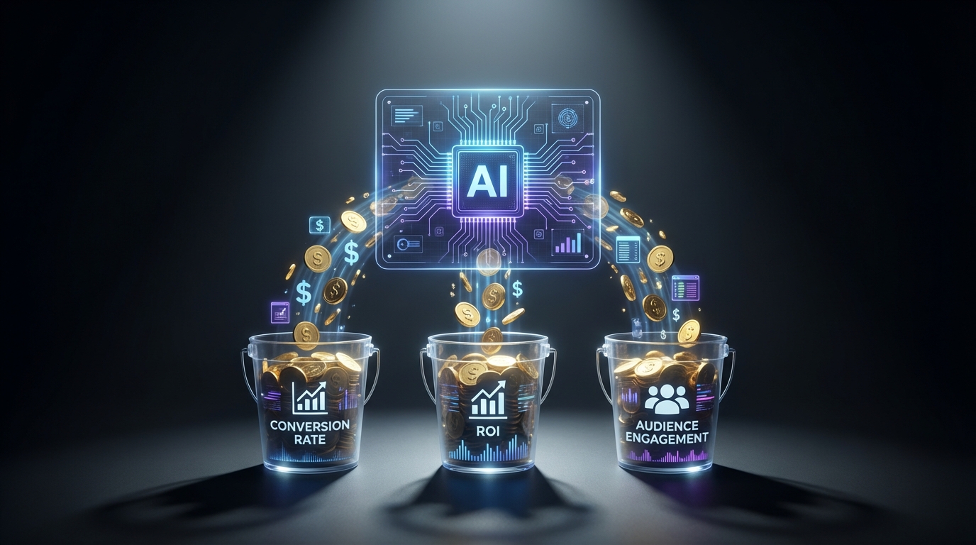 AI-powered budget allocation framework for Meta advertising showing spend optimization across campaigns