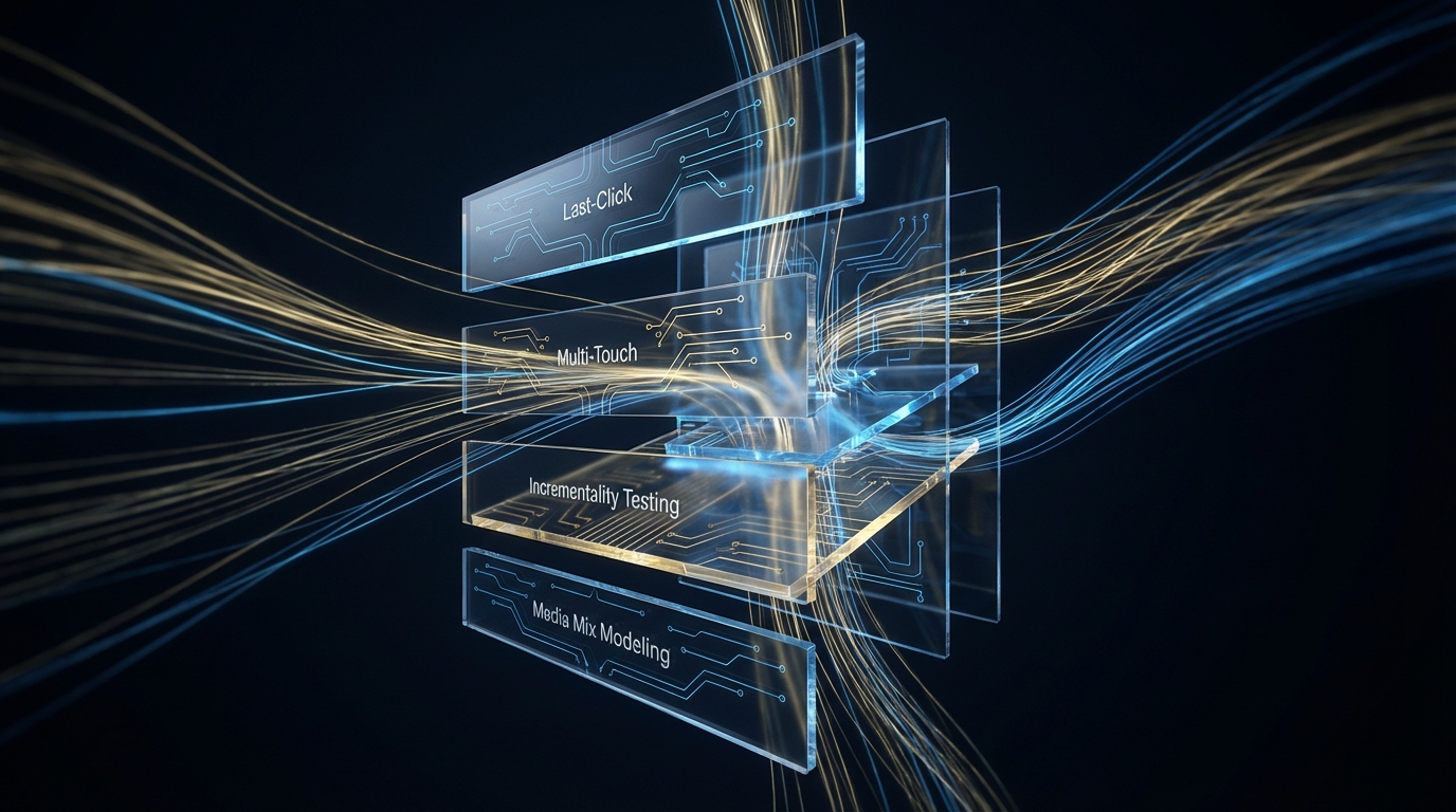 Meta ads measurement framework visualization showing attribution models beyond last-click