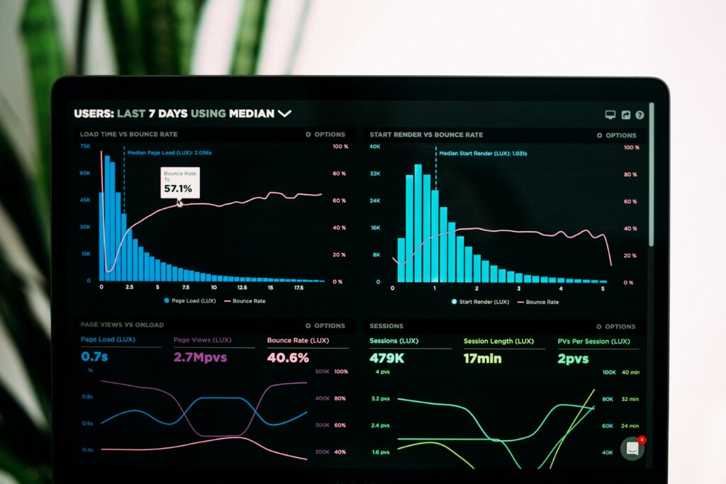 Performance analytics dashboard on a laptop screen illustrating data-driven Meta Advantage+ Shopping Campaign decisions for DTC brands.